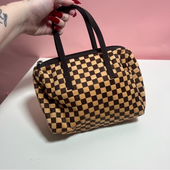 Lancôme fuzzy checkered mini bag purse - Picture 2 of 7